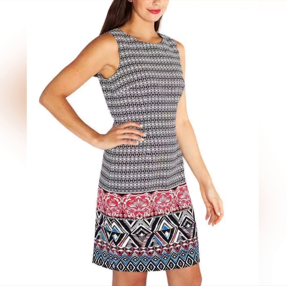Mario Serrani ITALY Shift Dress Size 14 Black and White Geo Pattern - Picture 4 of 11